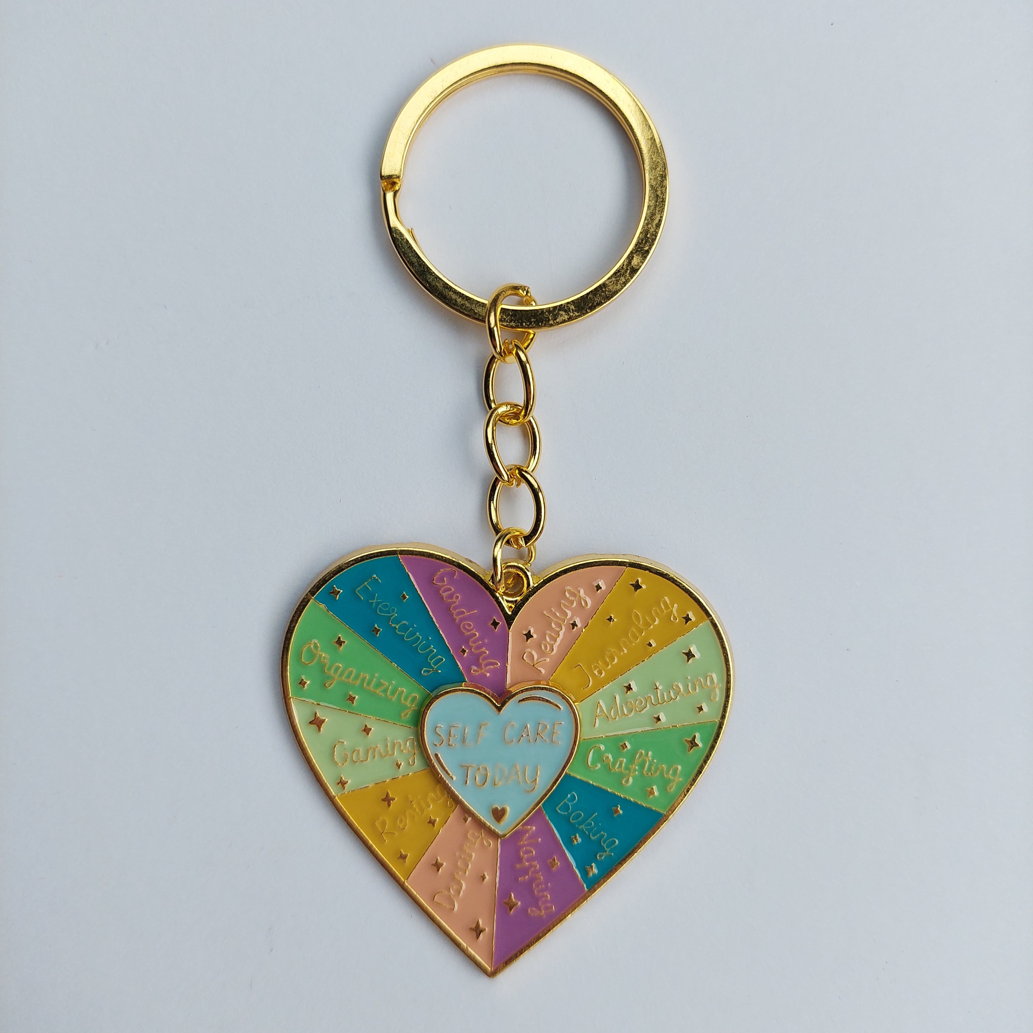 Self Care Ideas Spinner Keyrings and Pins